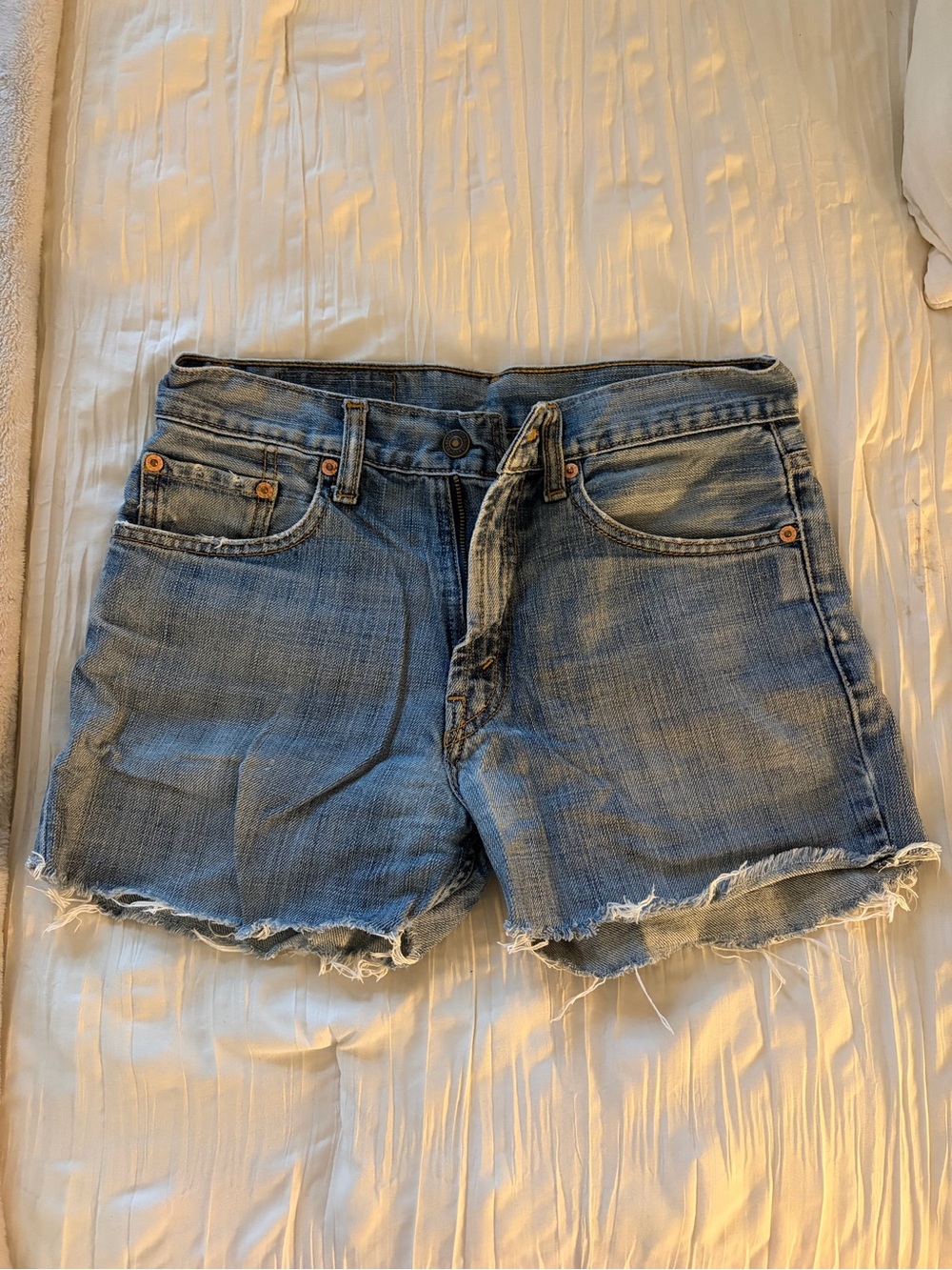 Levi's women's light blue distressed denim cutoff shorts